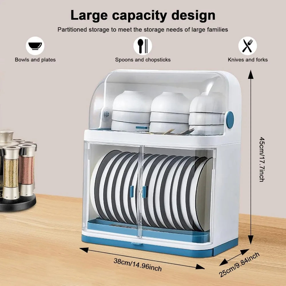 2 Layer Dish Drying Rack With Cover Drip Tray For Kitchen