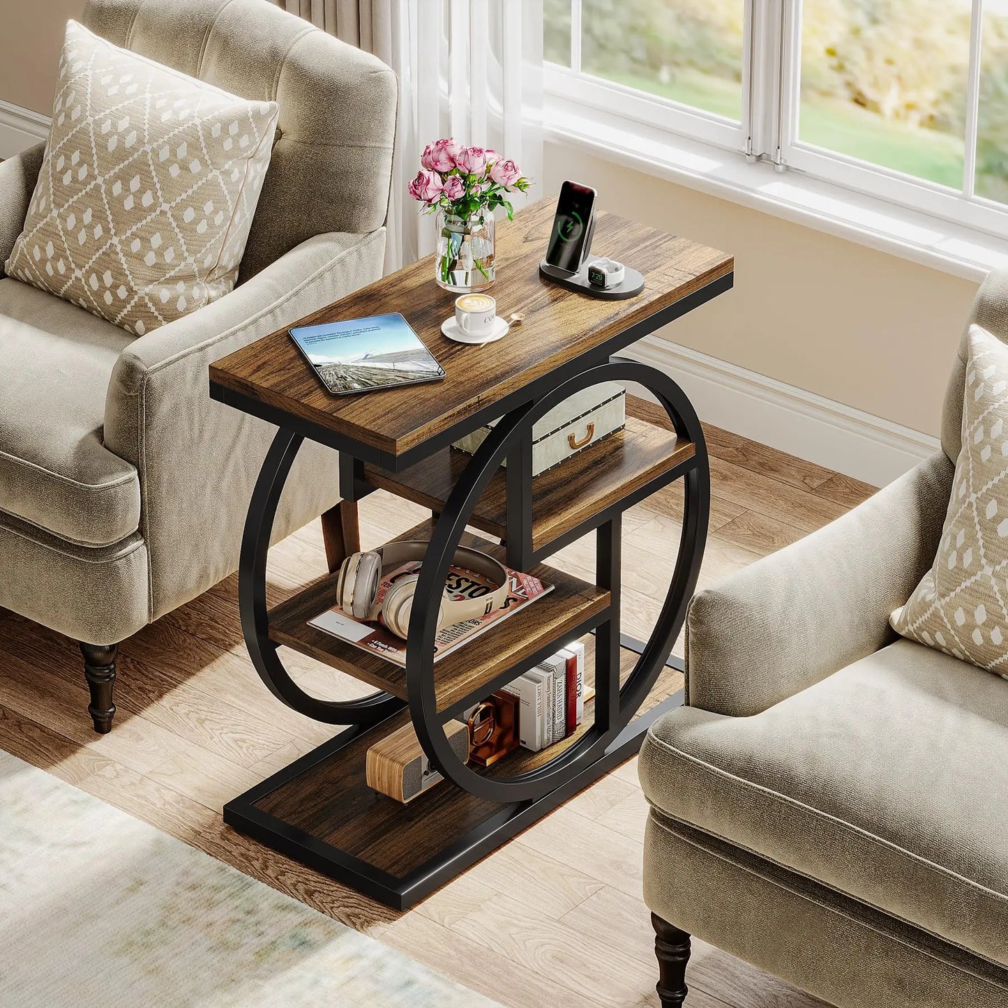 Tribesigns End Table With Storage Shelves Living Room Wood