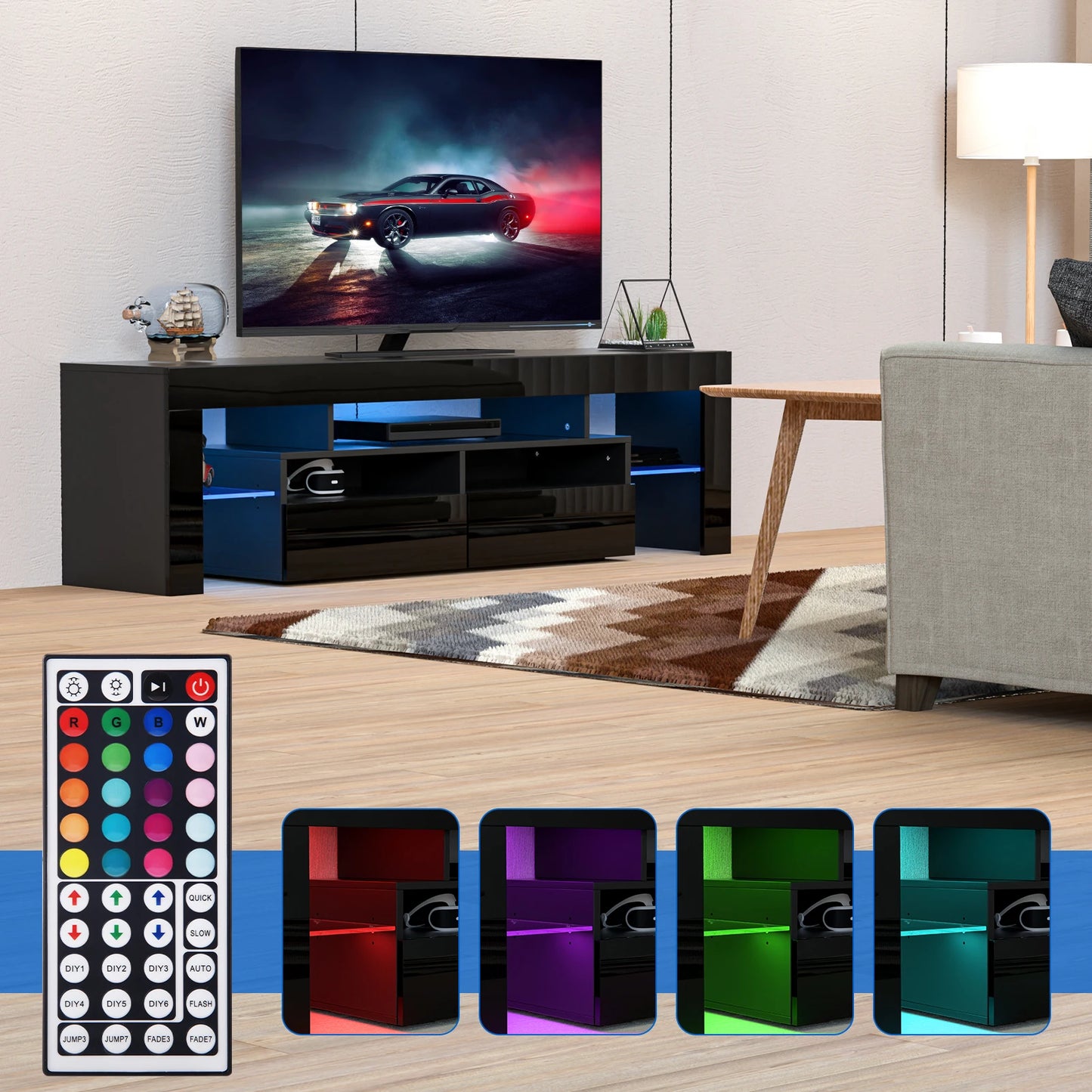 LED TV Stand with 20 Color Lights and Storage Drawers