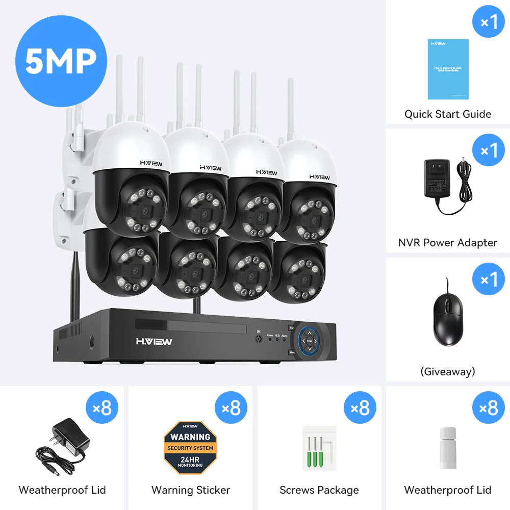 H View 8CH 5MP Wireless Security Camera System NVR Kit