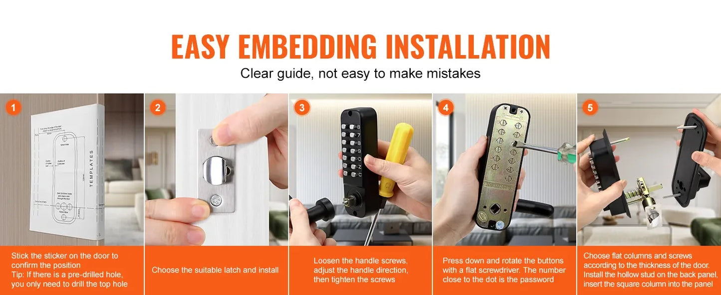 Mechanical Keyless Entry Door Lock, 14 Digit Keypad, Embedded Outdoor Gate Door Locks Set with Keypad and Handle, Water-proof Z