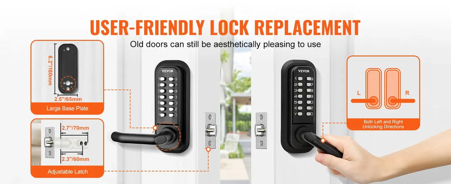 Mechanical Keyless Entry Door Lock, 14 Digit Keypad, Embedded Outdoor Gate Door Locks Set with Keypad and Handle, Water-proof Z