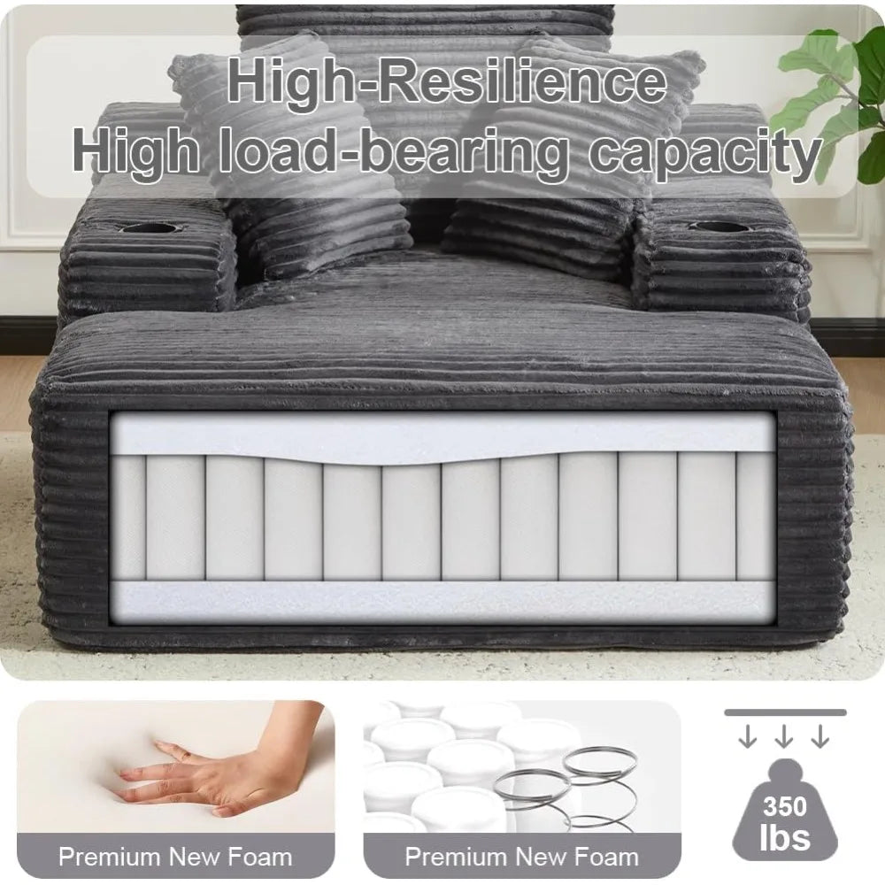66" Oversized Chaise Lounge Sofa Chair Indoor, Modern Corduroy Single Sleeper Couch Chair with 3 Soft Pillows