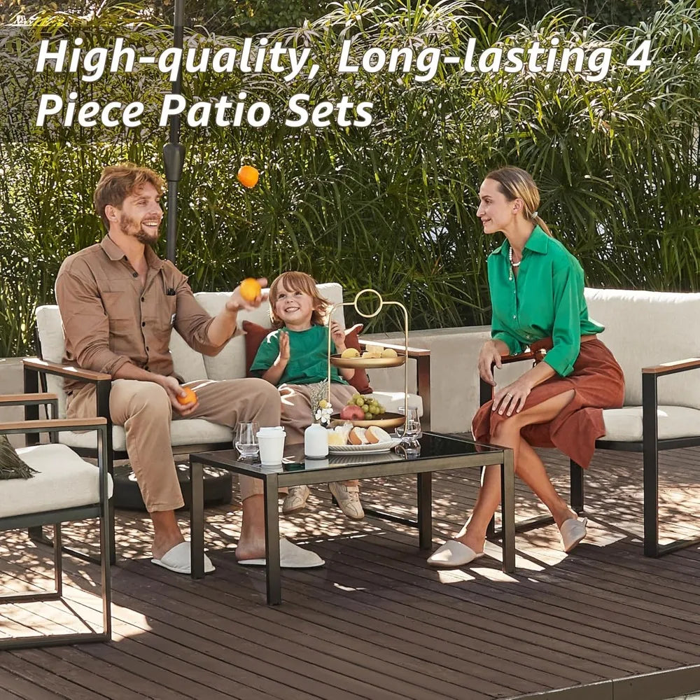 4 Pieces Patio Furniture Sets,Metal Outdoor Patio Furniture Sets,Outdoor Sectional Patio Conversation