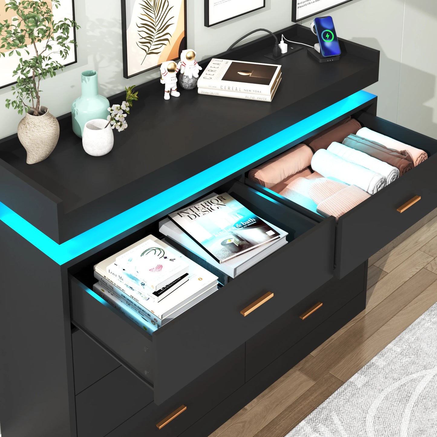 8 Drawer Dresser With LED Light Modern Chest Of Drawers Bedroom
