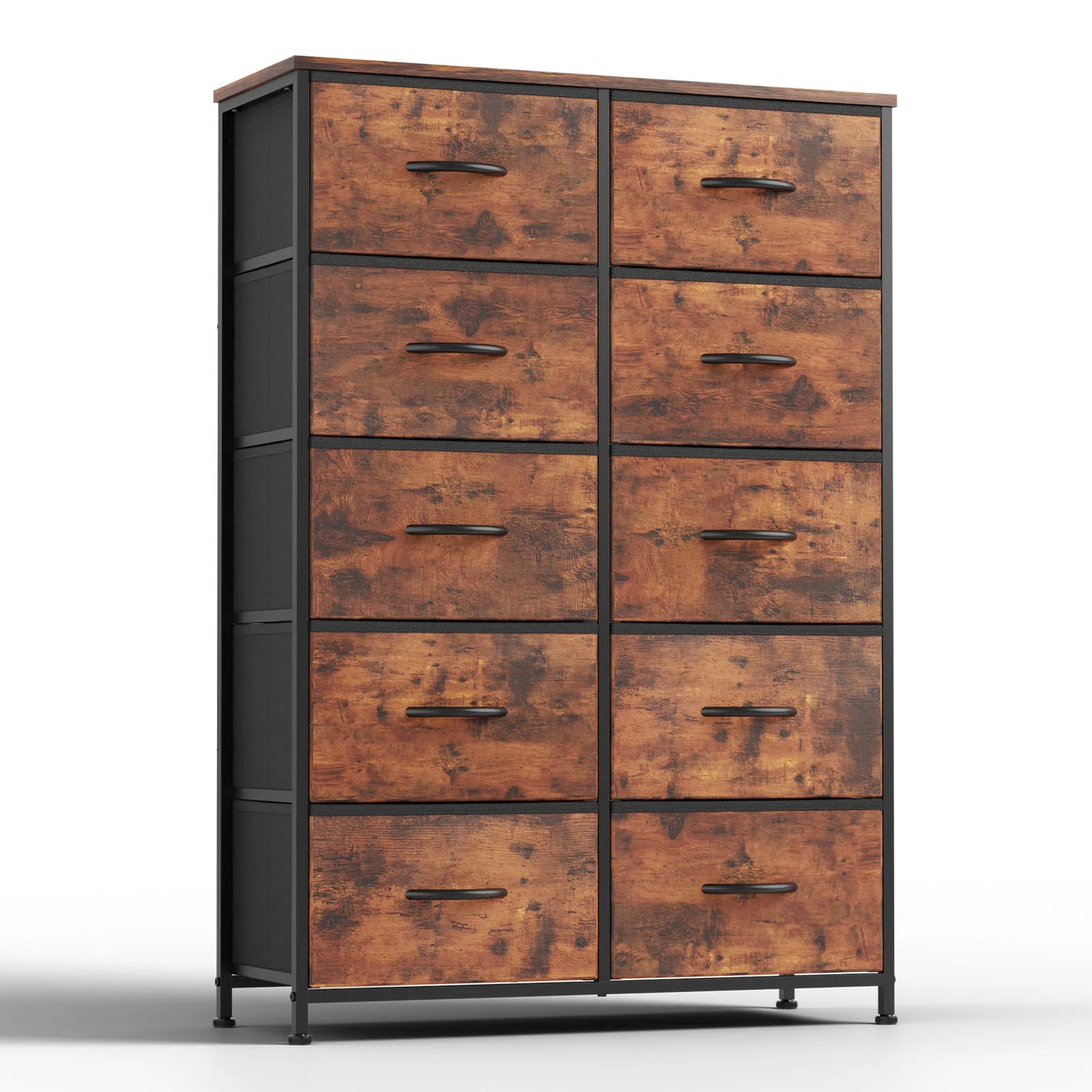JHK Bedside Table For Bedroom With 10 Fabric Drawers Nightstand Storage Cabinet With Steel Frame