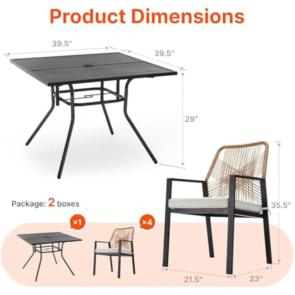 Angduo Five Piece Patio Dining Set Rattan Table Chairs