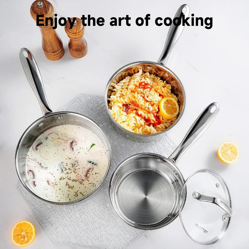 Stainless Steel Sauce Pan Set 1 Qt 2 Qt 3 Qt Induction