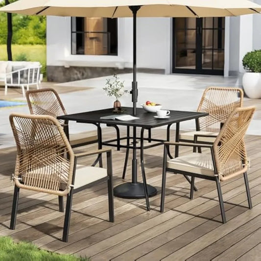 Angduo Five Piece Patio Dining Set Rattan Table Chairs