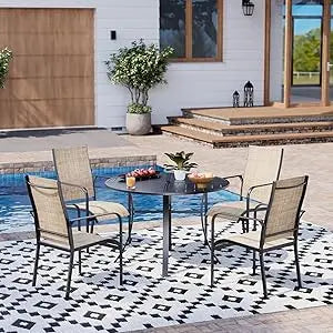 5/7/9-Piece All-Weather Rattan Patio Dining Set with 60" Wood Table Top, Removable Cushions & Umbrella Hole - Outdoor Furniture