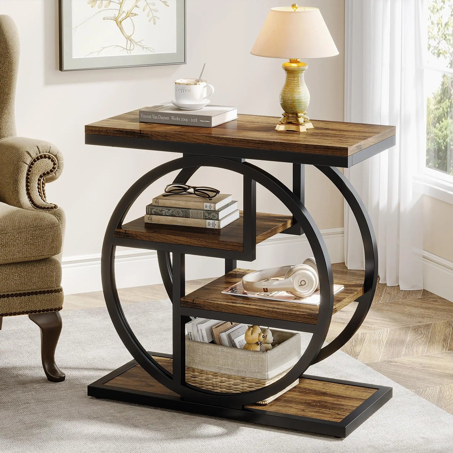 Tribesigns End Table With Storage Shelves Living Room Wood