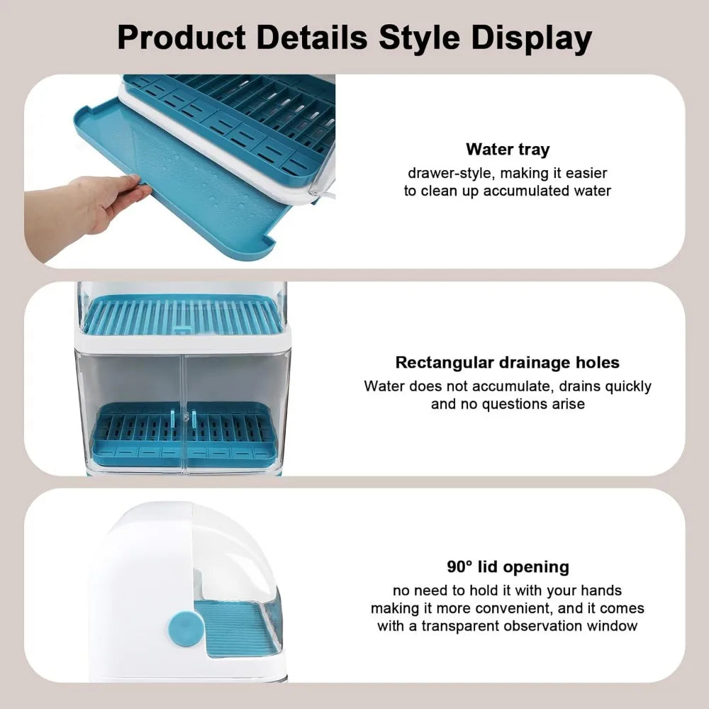 2 Layer Dish Drying Rack With Cover Drip Tray For Kitchen