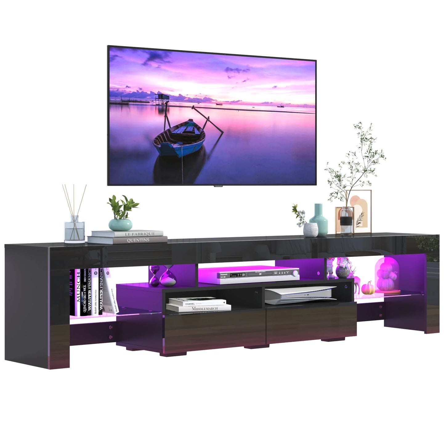 LED TV Stand with 20 Color Lights and Storage Drawers