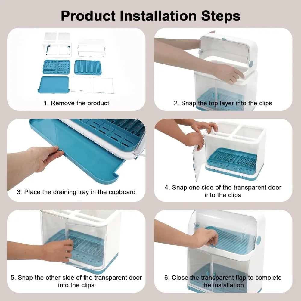 2 Layer Dish Drying Rack With Cover Drip Tray For Kitchen