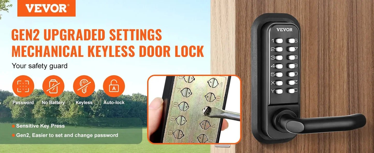 Mechanical Keyless Entry Door Lock, 14 Digit Keypad, Embedded Outdoor Gate Door Locks Set with Keypad and Handle, Water-proof Z