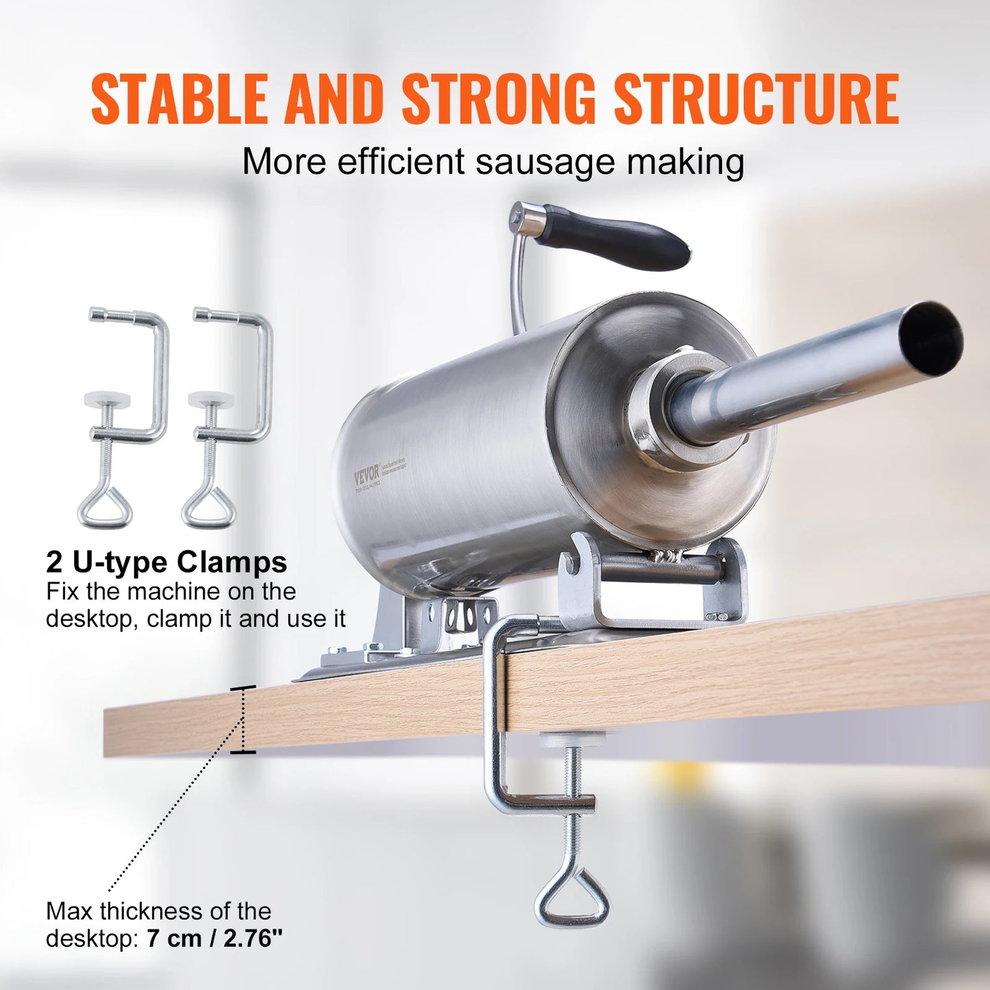 VEVOR 2.5L Manual Sausage Stuffer Made of Food-Grade Stainless Steel & 8 Stuffing Tubes for Home Kitchen Restaurant Commercial