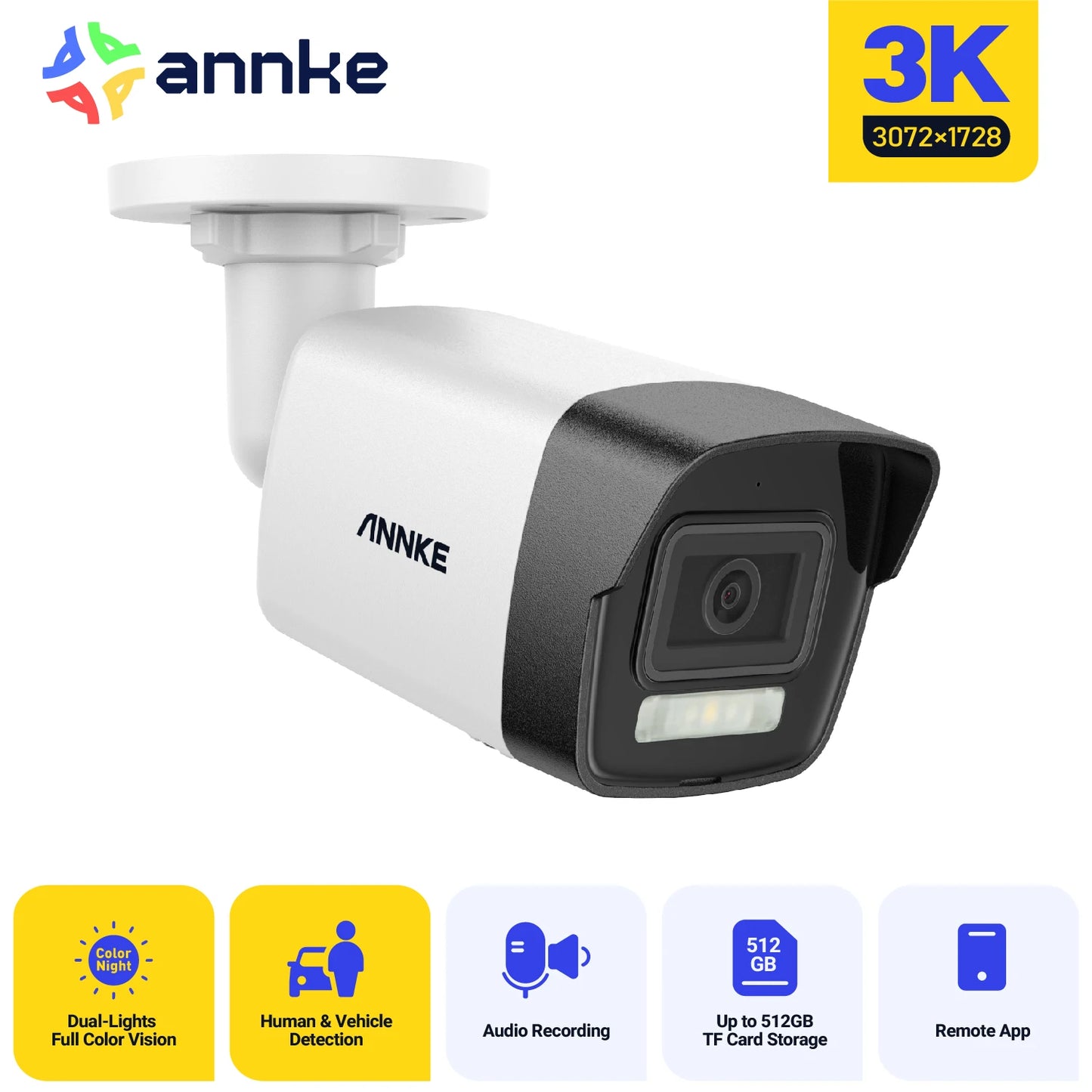 ANNKE 12MP 3K PoE IP67 Security Camera With Dual Light