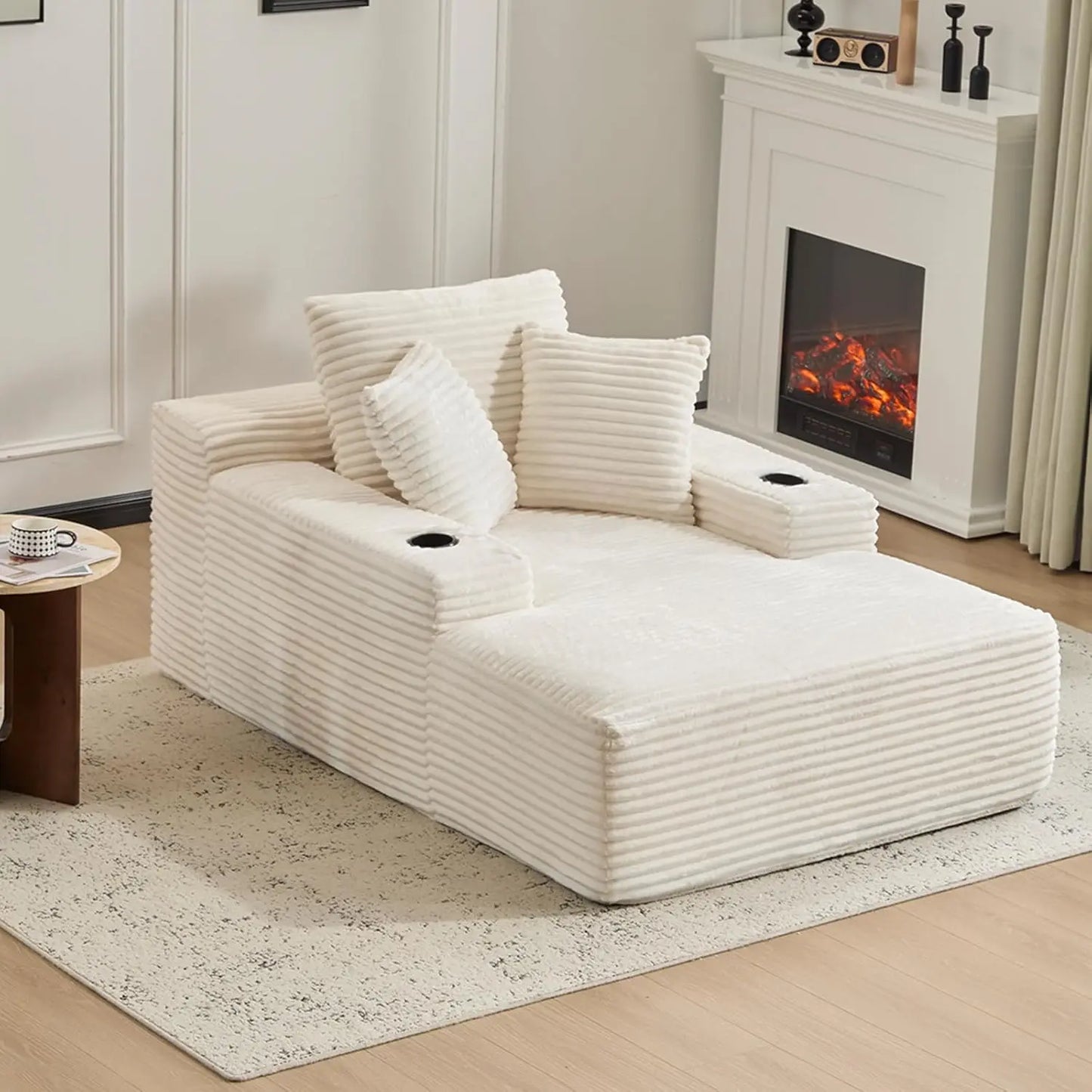 66" Oversized Chaise Lounge Sofa Chair Indoor, Modern Corduroy Single Sleeper Couch Chair with 3 Soft Pillows