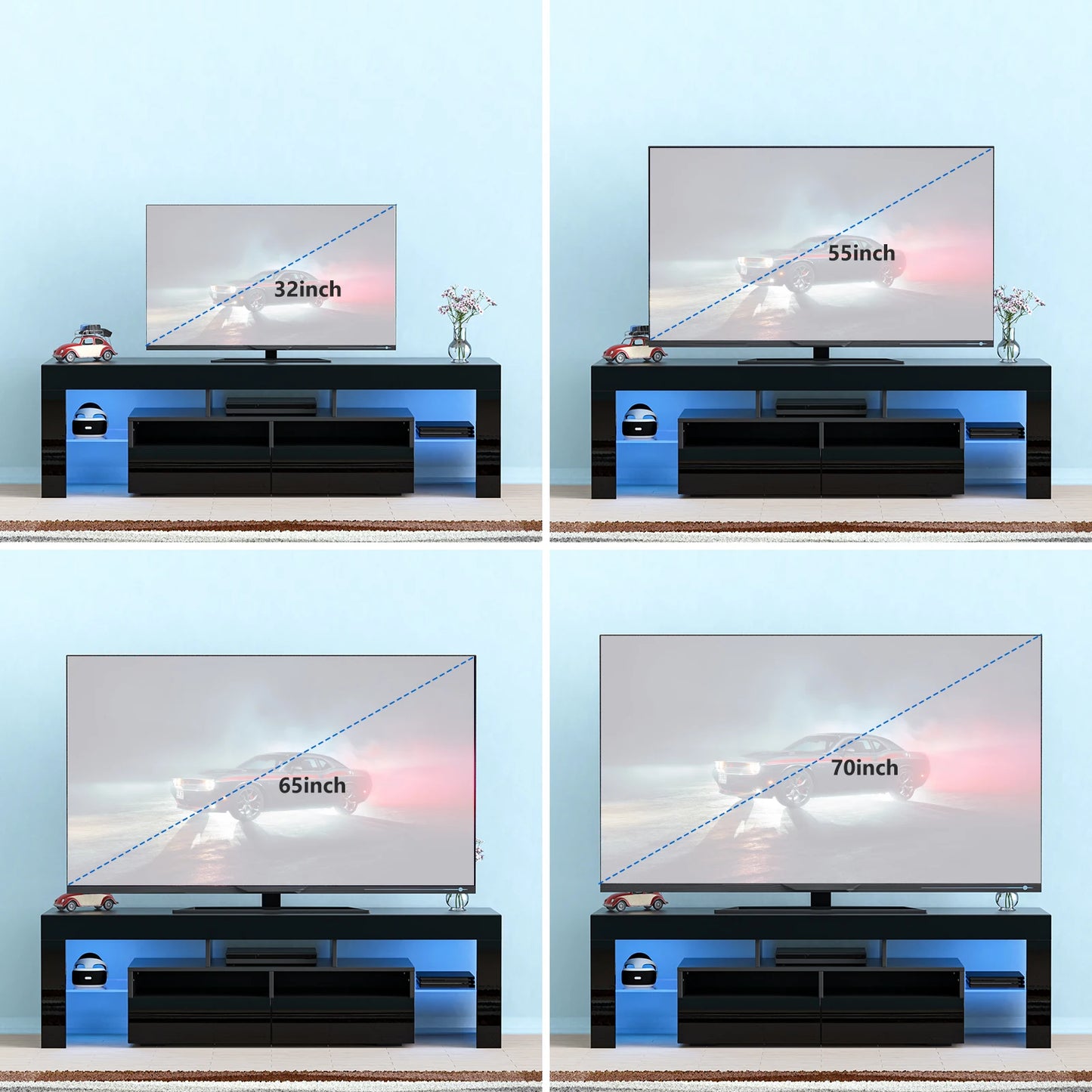 LED TV Stand with 20 Color Lights and Storage Drawers