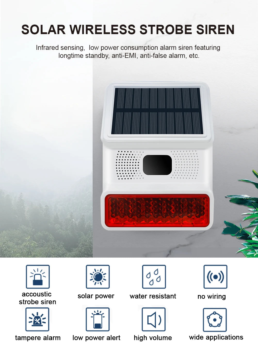 PGST Outdoor Solar Sound And Light Alarm With A Motion Sensor Blares At 100 Decibels,433MHz,For Home Anti-Theft,home Security