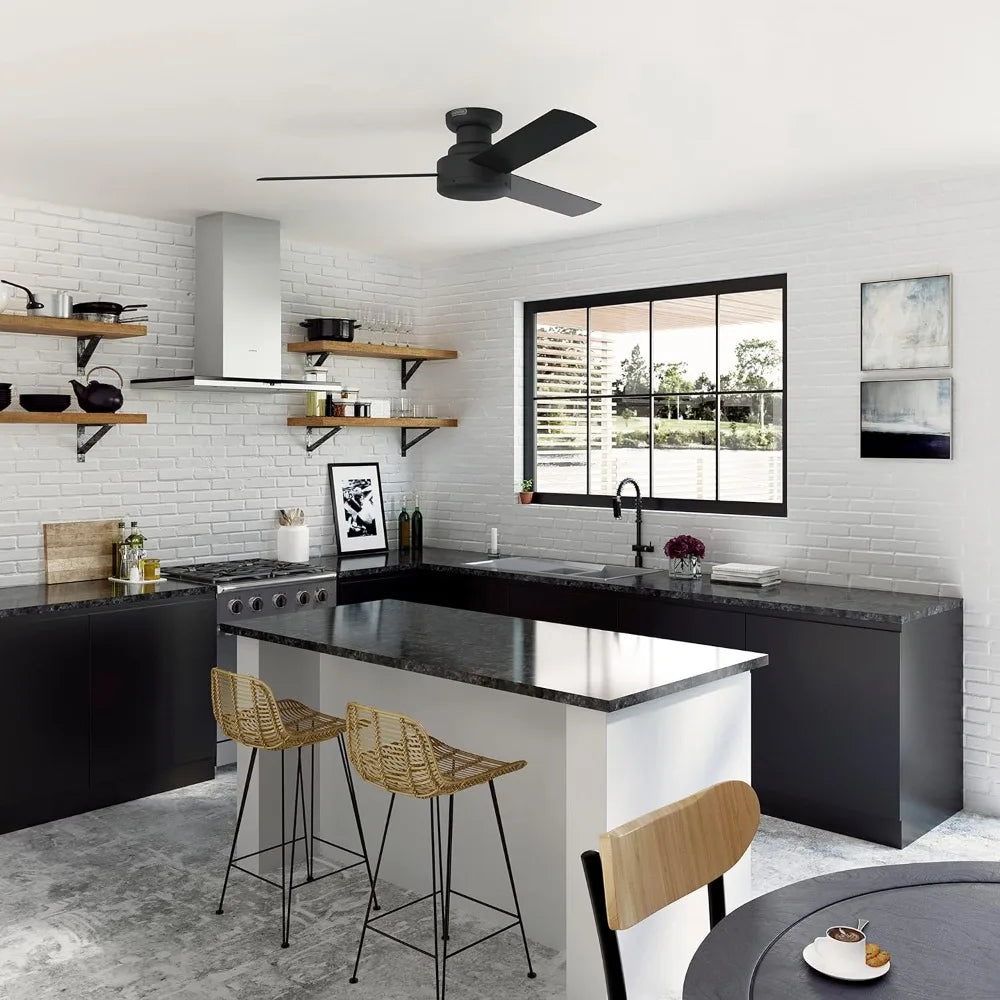 Matte Black 52-inch Casual Style Indoor Low Profile Ceiling Fan with Wall Control for Bedroom Living Spaces