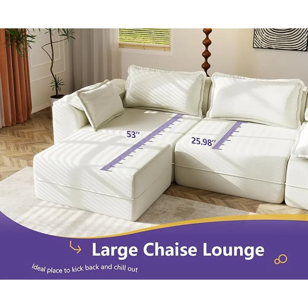 152" Cloud Modular Sectional – U-Shaped 4-Seater Couch with Ottomans, Deep Seat