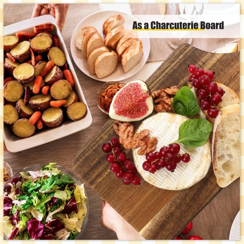 6 Pcs Cutting Board Bulk Kitchen Thicken Chopping Platter with Handles Wooden Charcuterie Serving Trays Blank Wood Boards for En