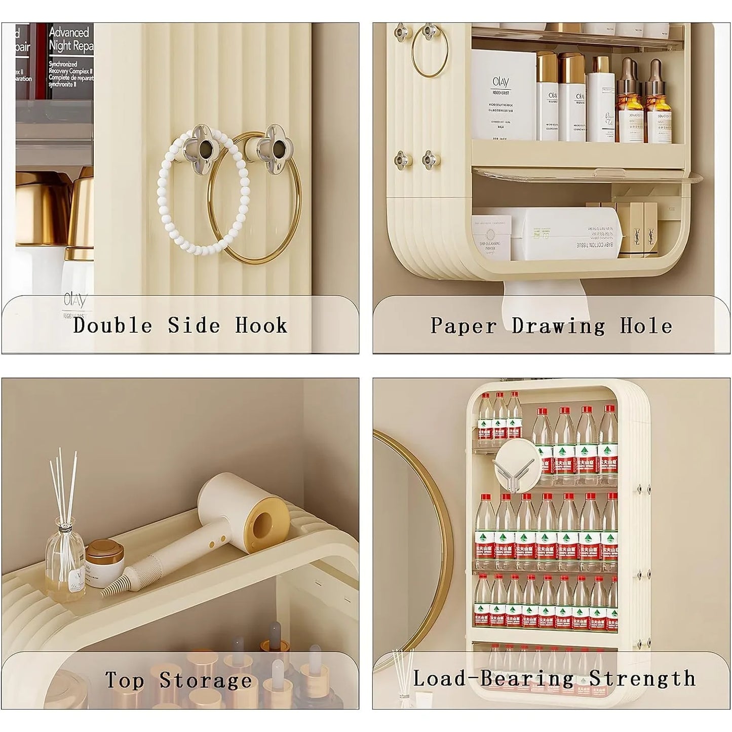 Wall Mount Makeup Organizer, Adhesive Shelf Bathroom Shelves for Wall, Perfume Organizers with Tissue Hole