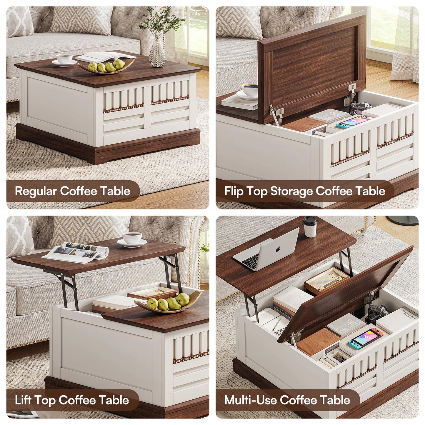 31.5" Farmhouse Lift Top Coffee Table with Large Hidden Storage Compartment for Living Room