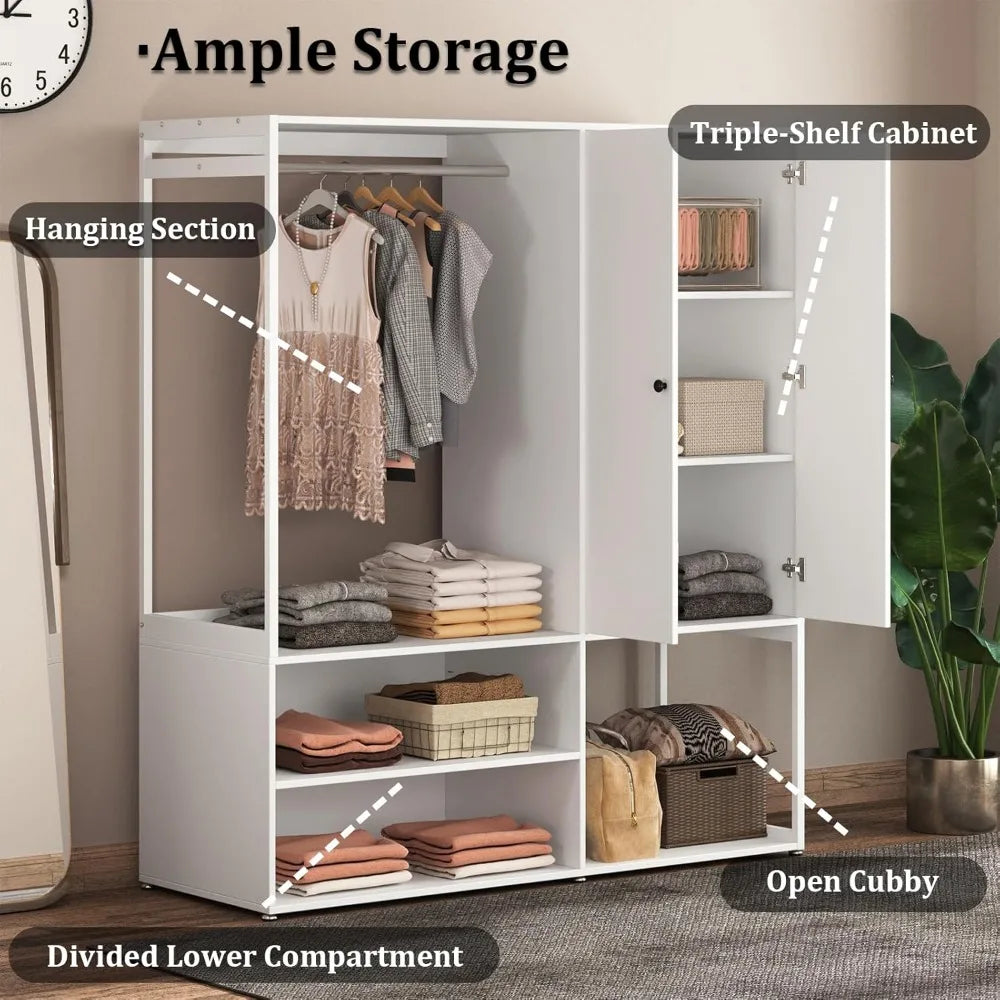 Angduo White Wardrobe Closet With Shelves And Hanging Rod