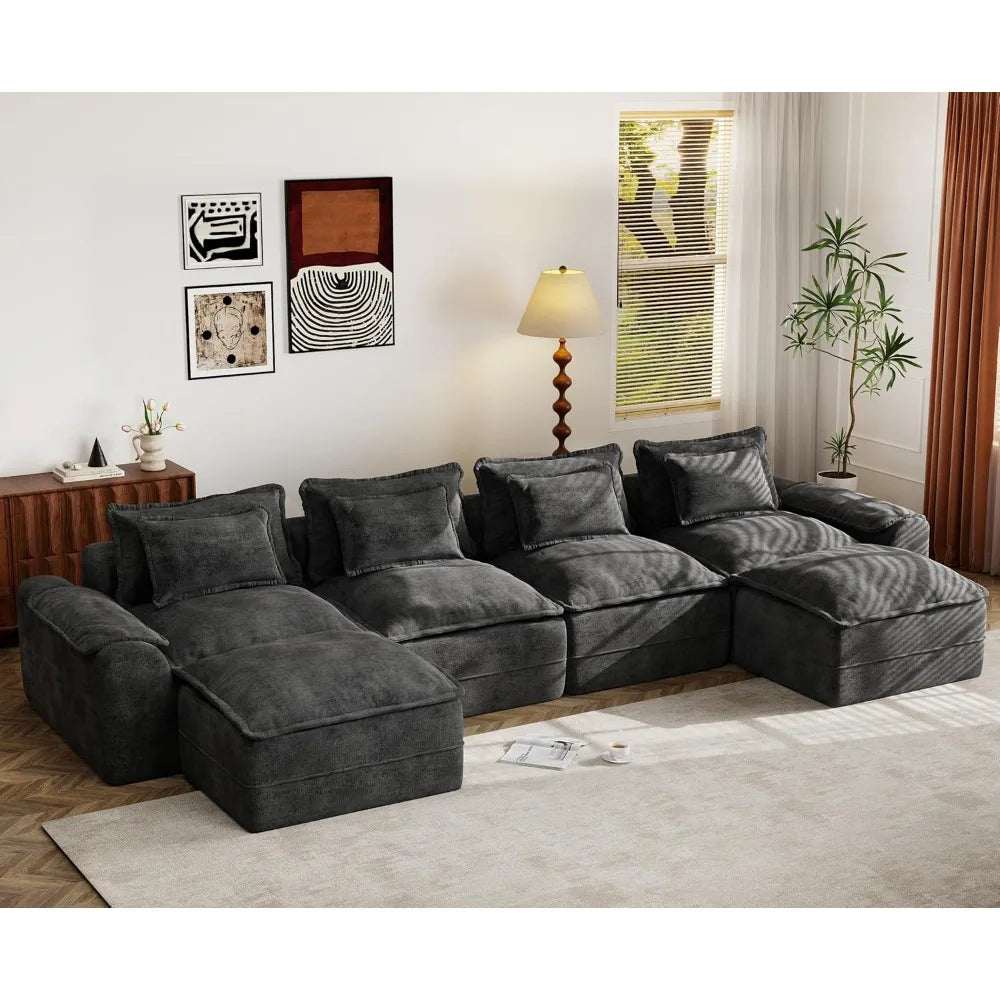 152" Cloud Modular Sectional – U-Shaped 4-Seater Couch with Ottomans, Deep Seat
