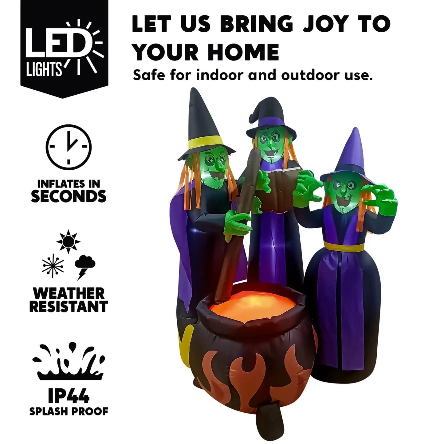 Joyfy 6 ft Halloween Inflatable Outdoor Witches Cauldron Pot Large Decorations with Flame Light for Halloween Decoration