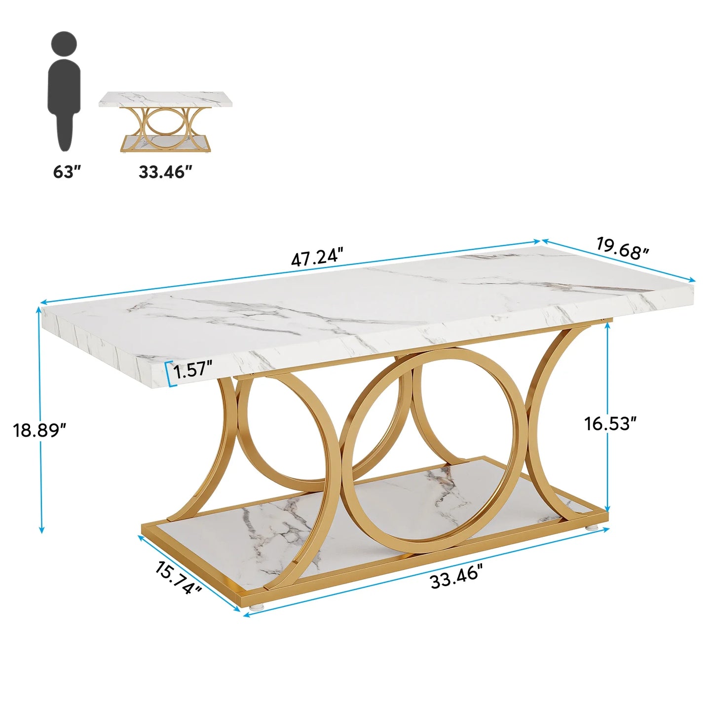 Tribesigns Rectangle Coffee Table 2 Tier Faux Marble Wood