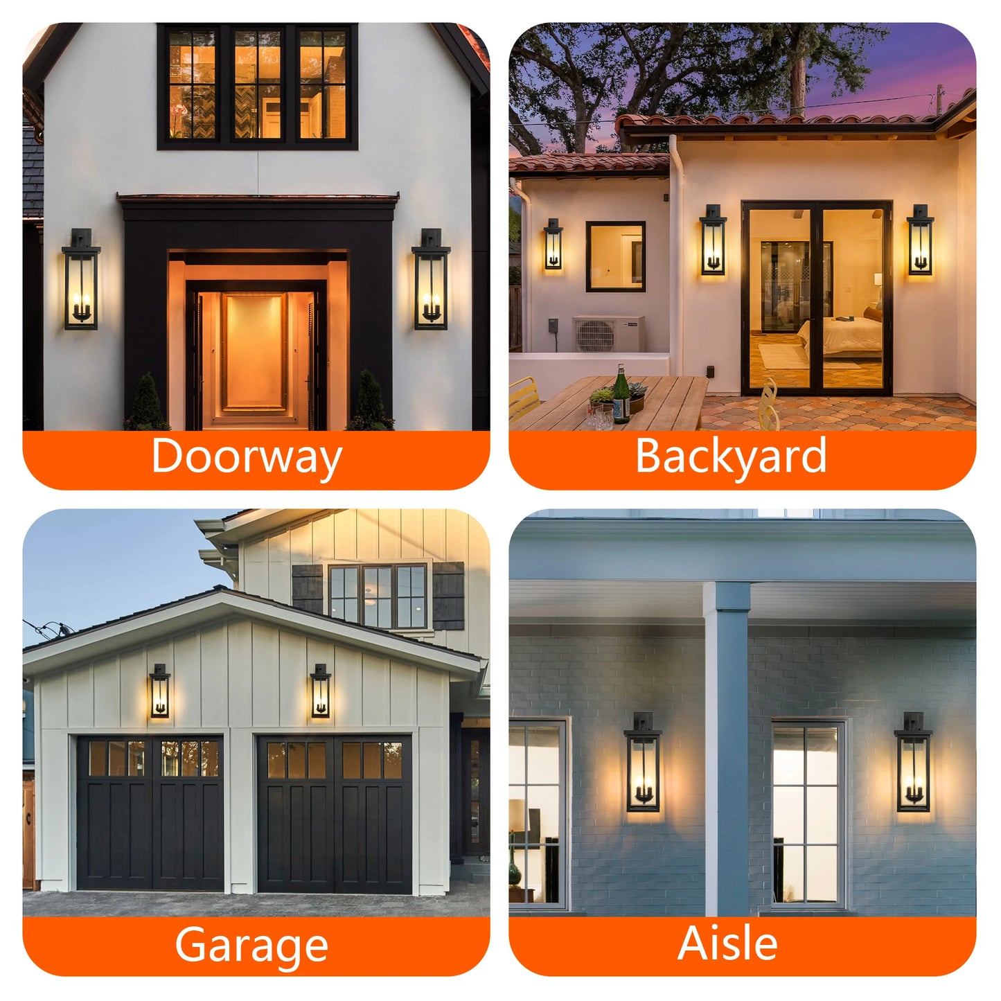 22"(H) Outdoor Wall Lantern with Dusk to Dawn Sensor Matte Black Finish Clear Glass Panels