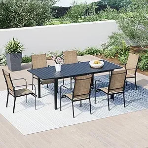 5/7/9-Piece All-Weather Rattan Patio Dining Set with 60" Wood Table Top, Removable Cushions & Umbrella Hole - Outdoor Furniture