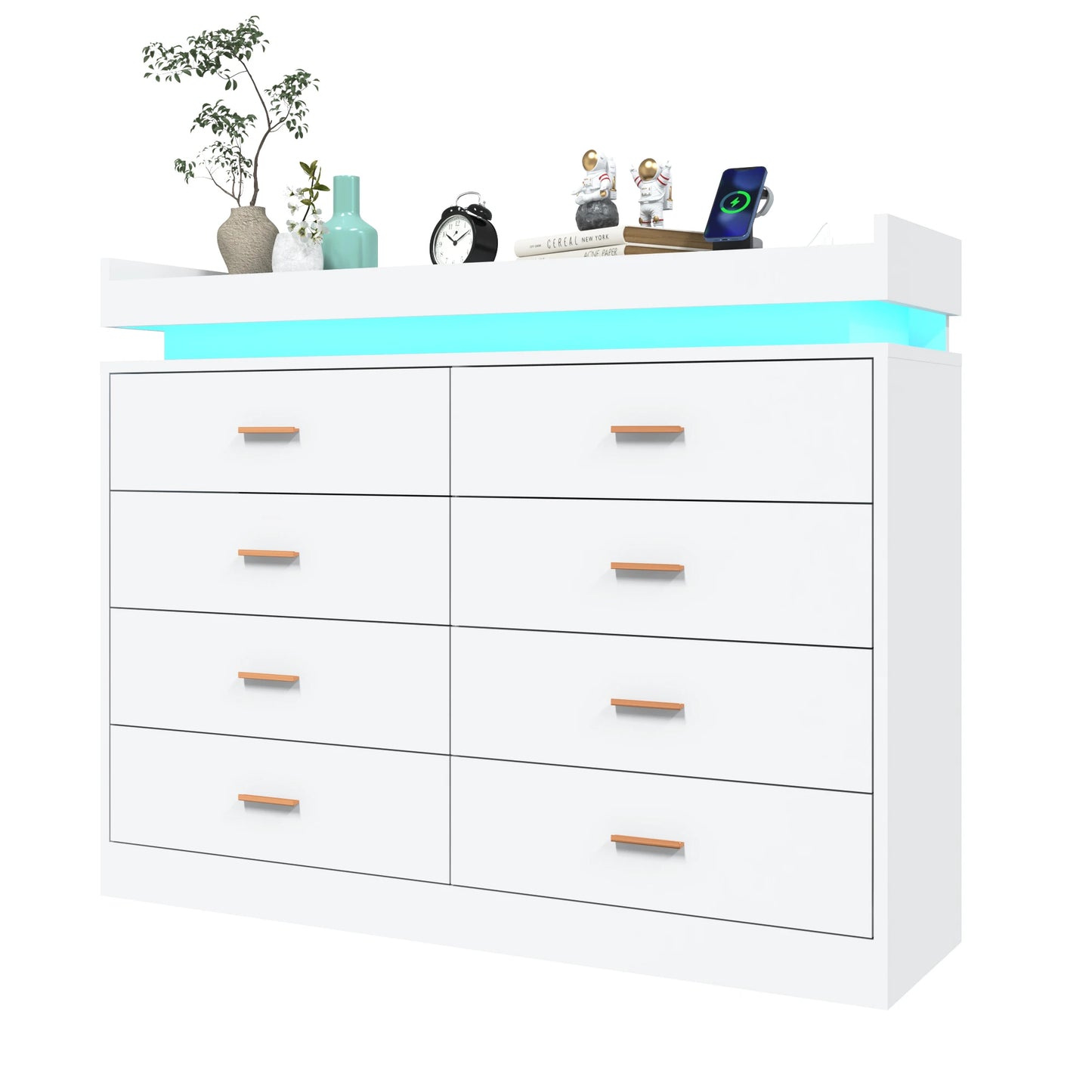 8 Drawer Dresser With LED Light Modern Chest Of Drawers Bedroom