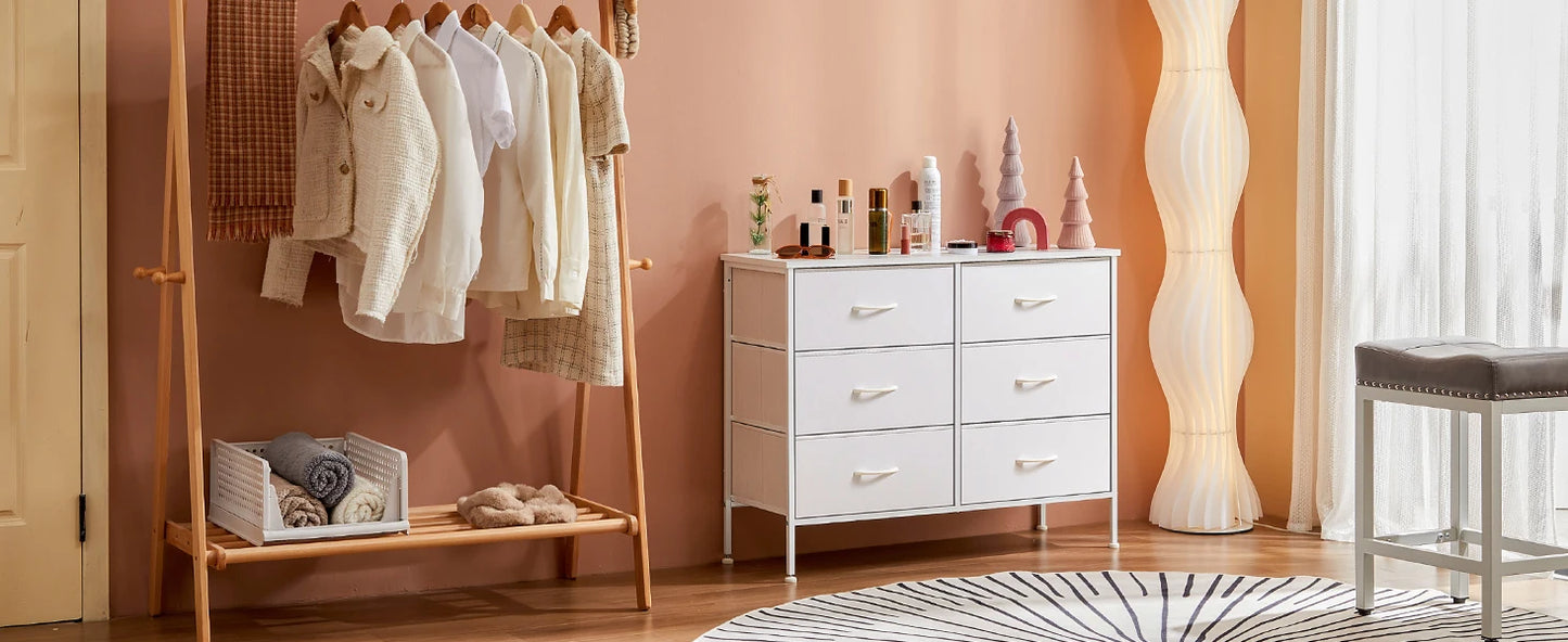 JHK 6 Fabric Drawers Nightstand For Bedroom Bedside Sofa Table With Storage