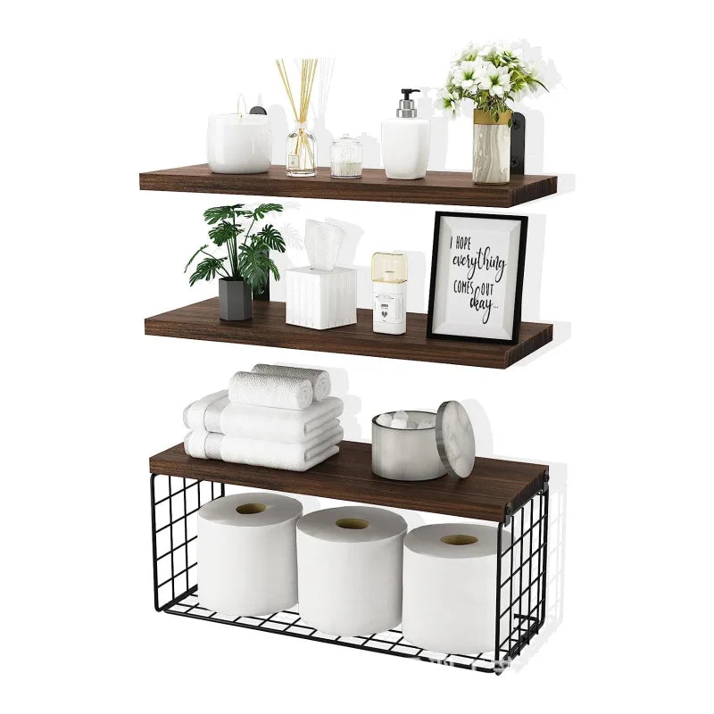 Wall Mounted Floating Shelves 3 Wood Bathroom Shelves Farmhouse Floating Shelf