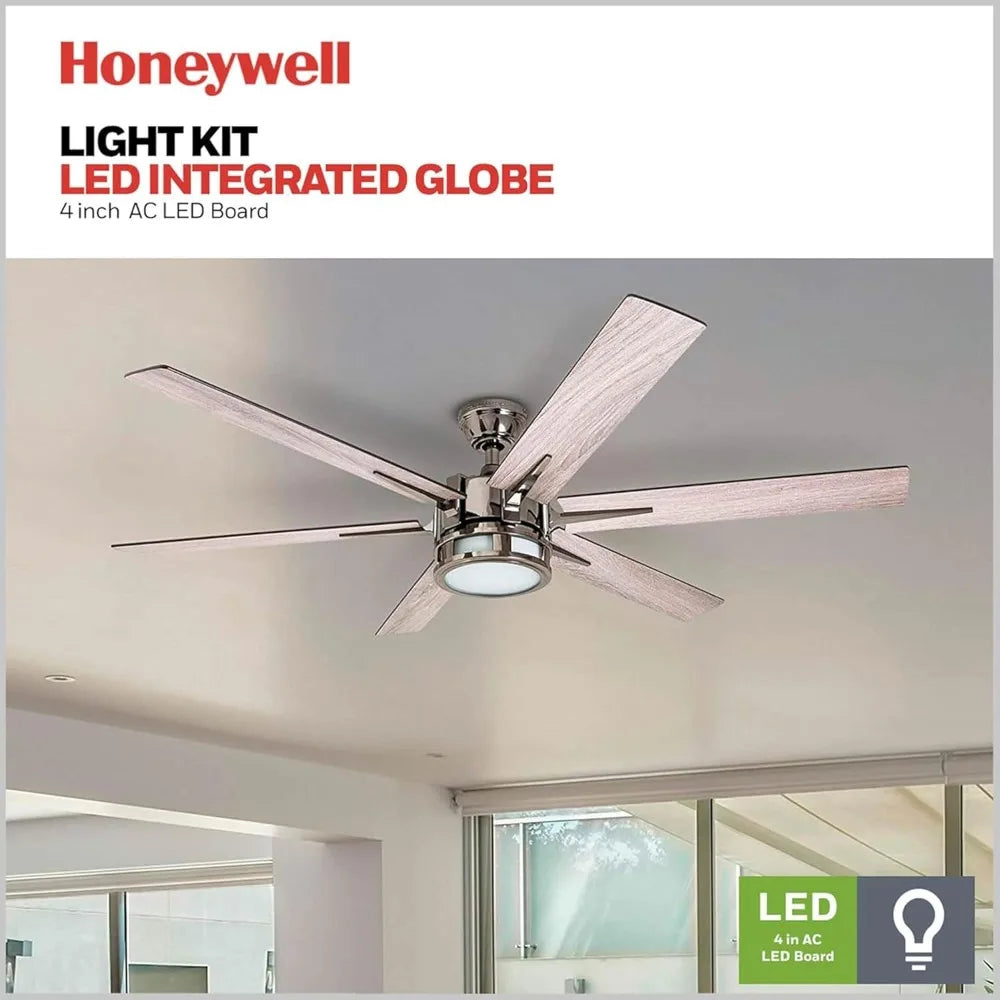 Kaliza Modern 56" Ceiling Fan with Light, Remote Control, LED, 6 Blades, Black Pine & Pewter Finish