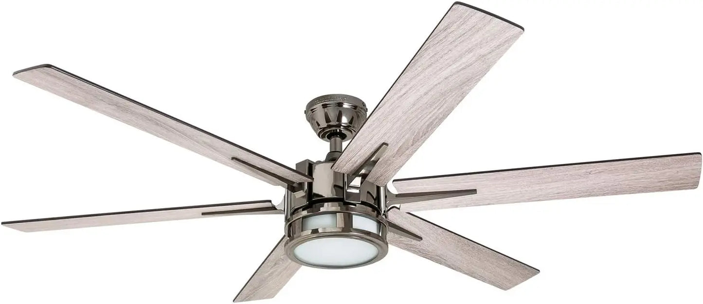 Kaliza Modern 56" Ceiling Fan with Light, Remote Control, LED, 6 Blades, Black Pine & Pewter Finish