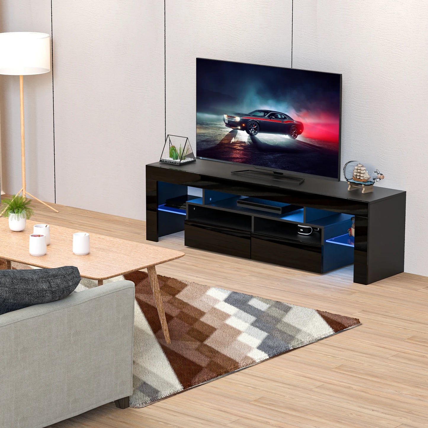 LED TV Stand with 20 Color Lights and Storage Drawers