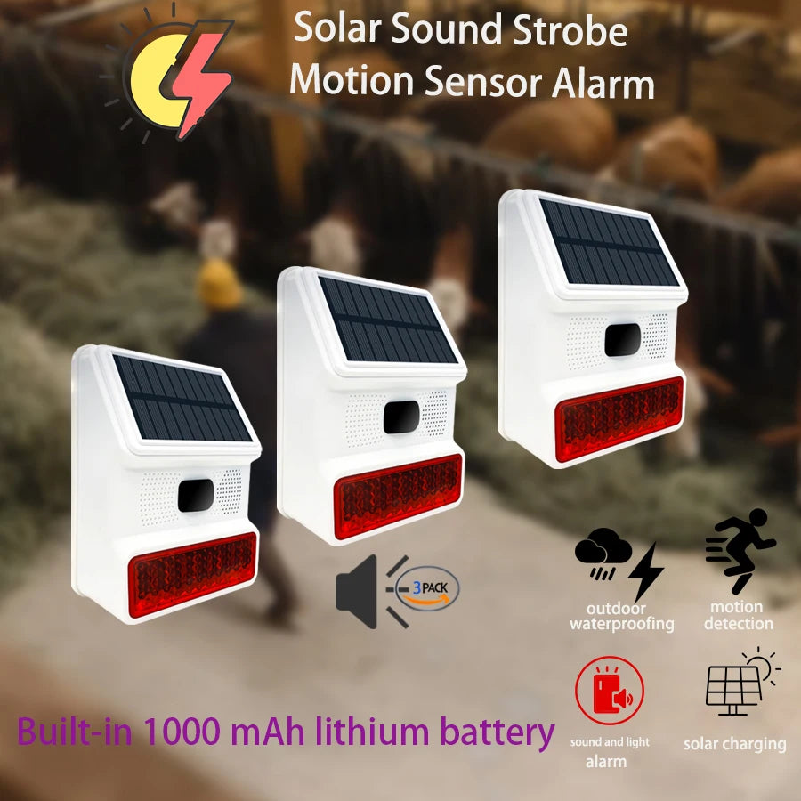 PGST Outdoor Solar Sound And Light Alarm With A Motion Sensor Blares At 100 Decibels,433MHz,For Home Anti-Theft,home Security