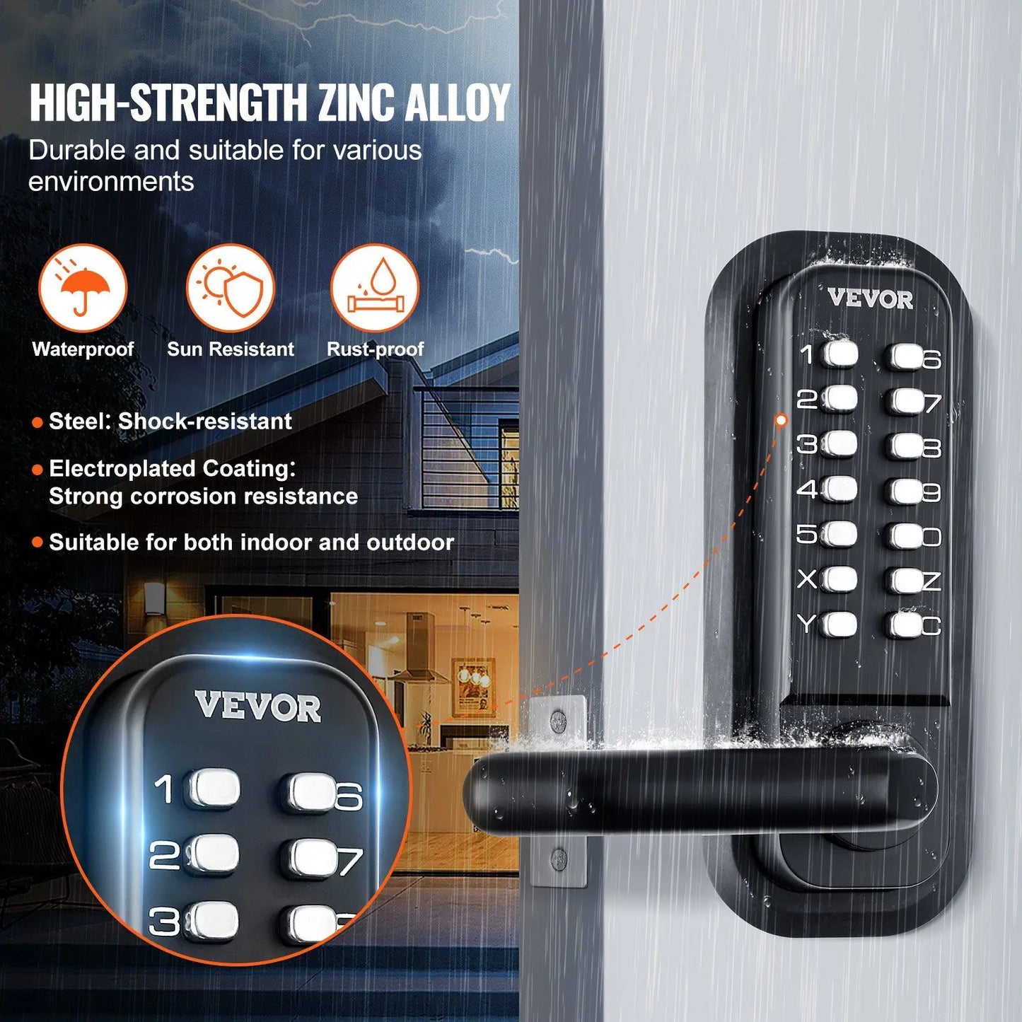 Mechanical Keyless Entry Door Lock, 14 Digit Keypad, Embedded Outdoor Gate Door Locks Set with Keypad and Handle, Water-proof Z