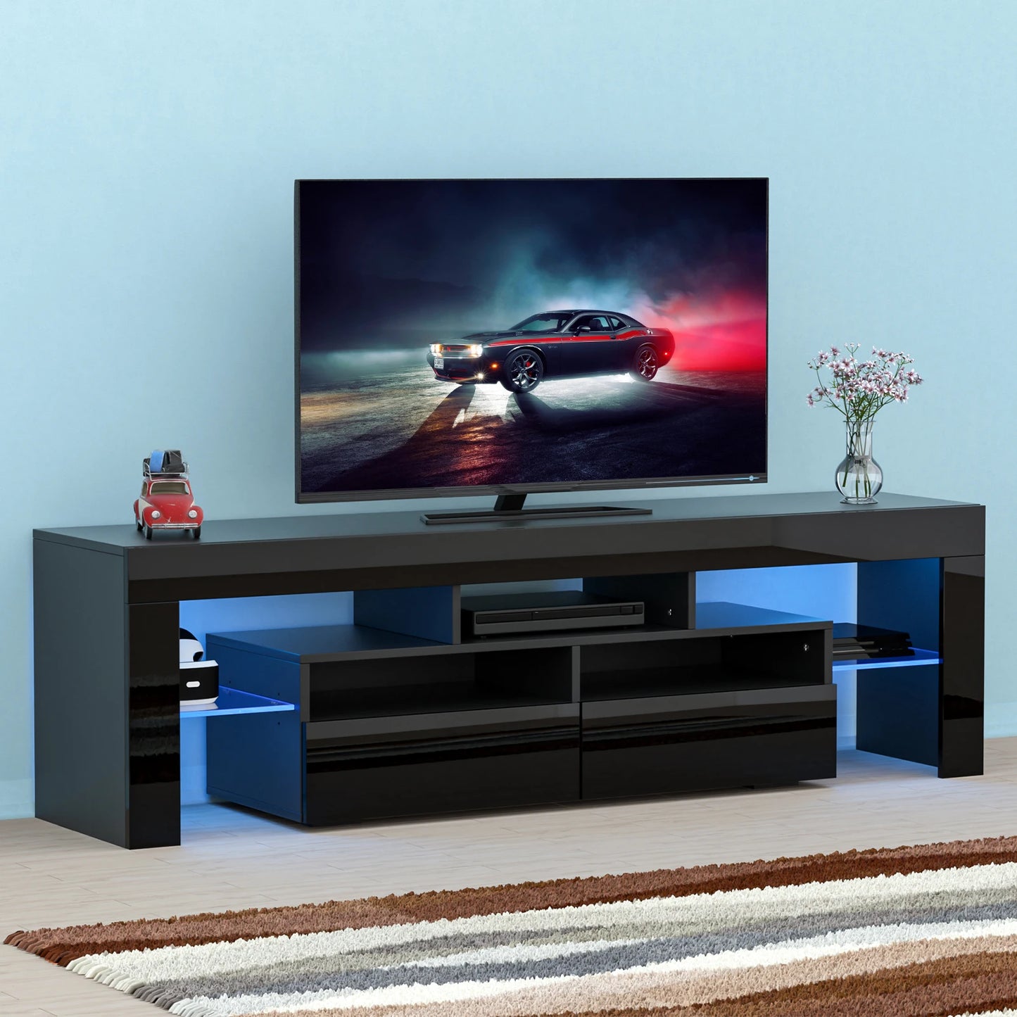 LED TV Stand with 20 Color Lights and Storage Drawers