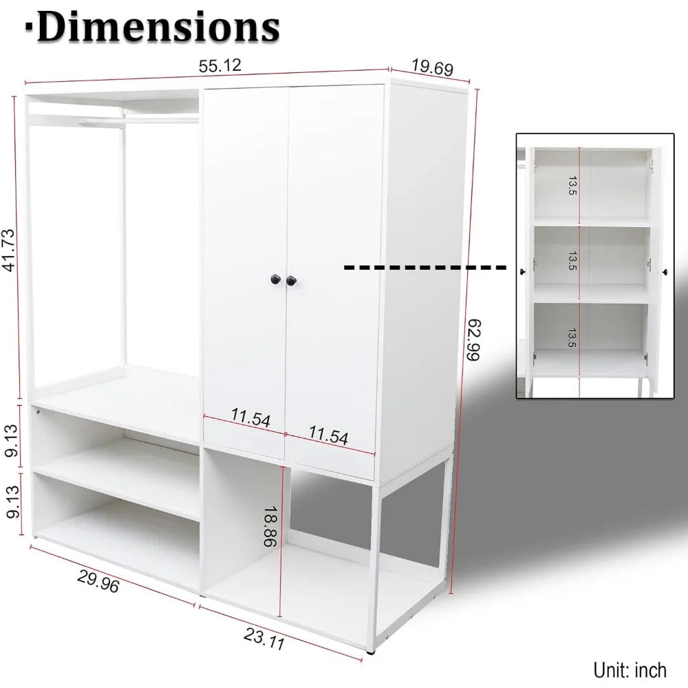 Angduo White Wardrobe Closet With Shelves And Hanging Rod
