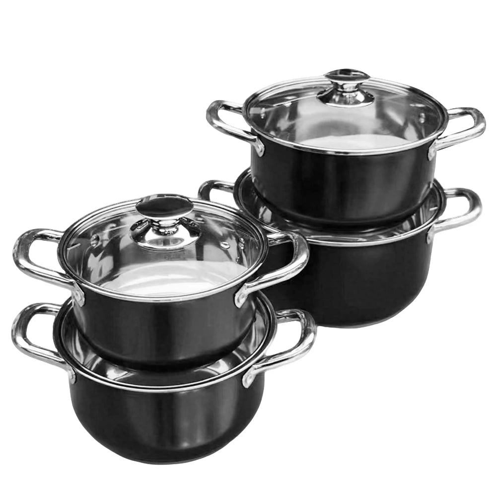 8Pcs Household Pot Set with Glass Lid Stainless Steel Cookware Set Leak Proof Universal Cooking Pot Combination