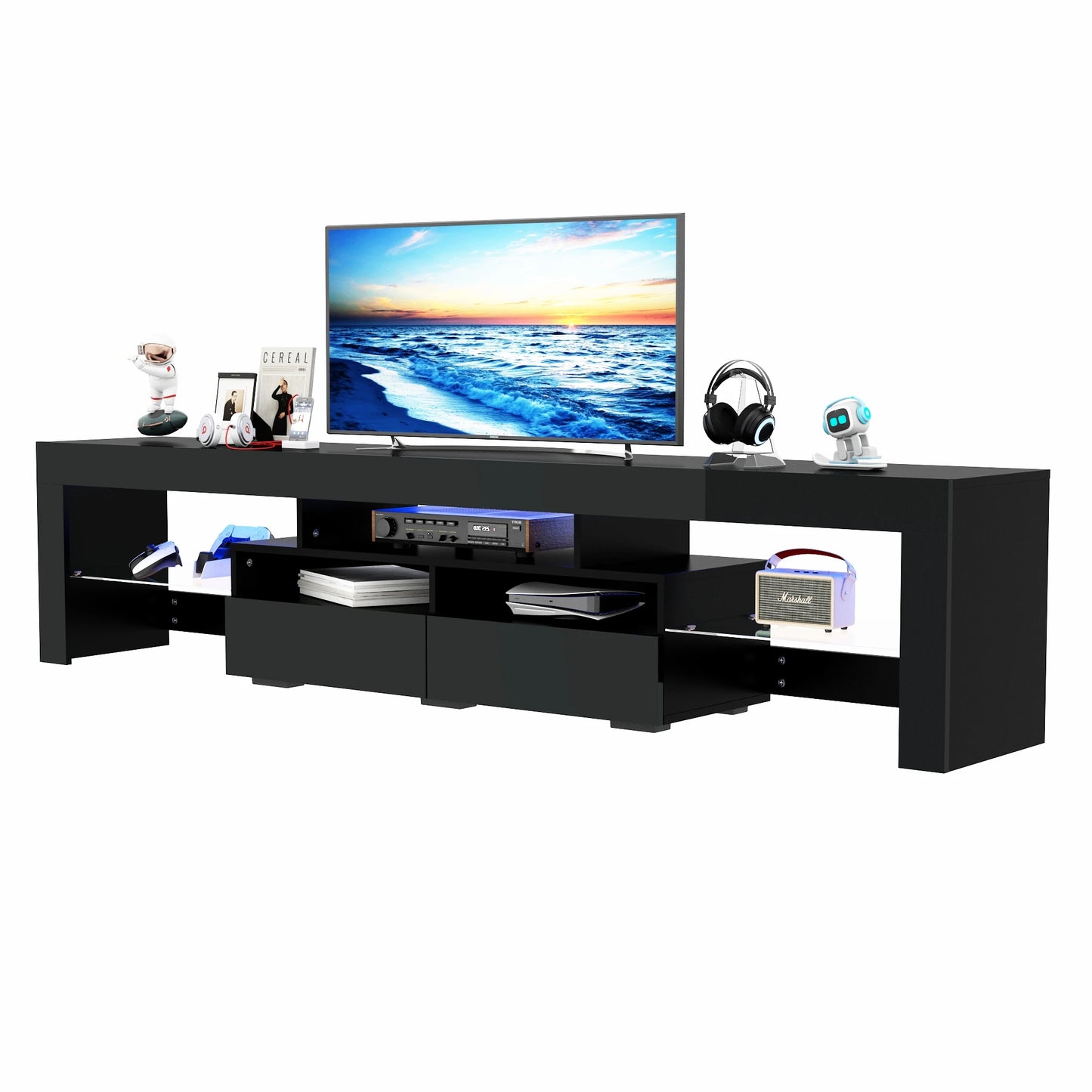 LED TV Stand with 20 Color Lights and Storage Drawers
