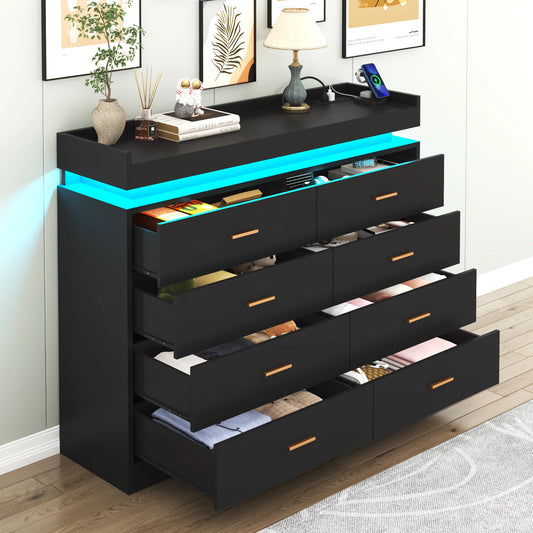 8 Drawer Dresser With LED Light Modern Chest Of Drawers Bedroom