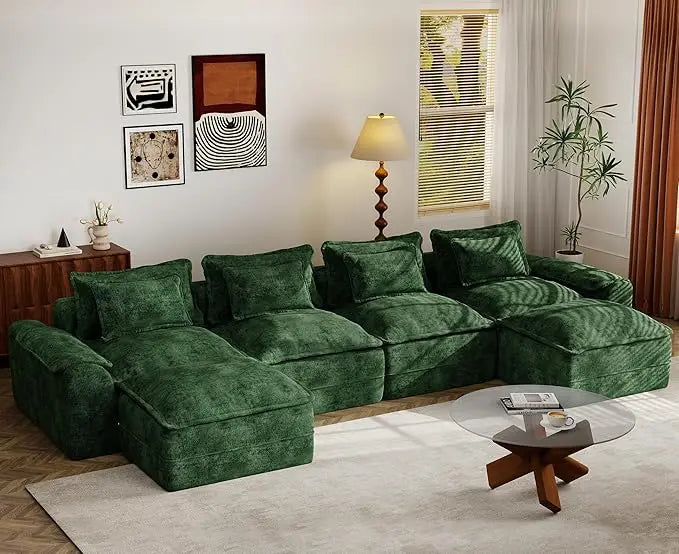 152" Cloud Modular Sectional – U-Shaped 4-Seater Couch with Ottomans, Deep Seat