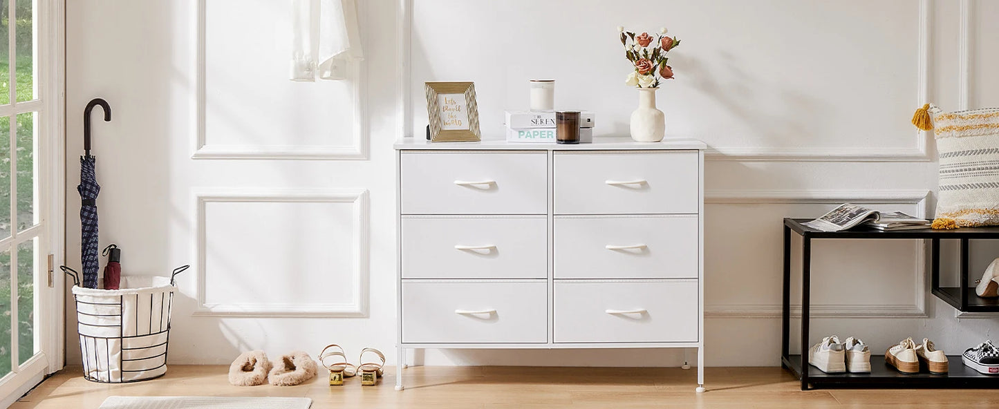 JHK 6 Fabric Drawers Nightstand For Bedroom Bedside Sofa Table With Storage Closet Chest